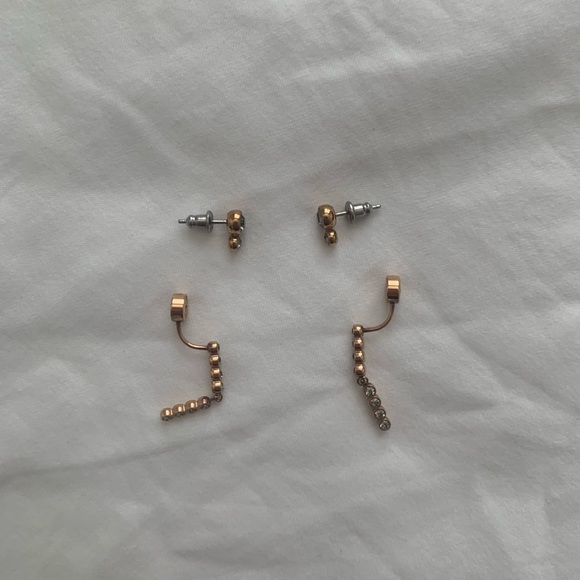 Fossil Rose Gold-Toned Stud Earrings with Matching Ear Jackets - Picture 5 of 7